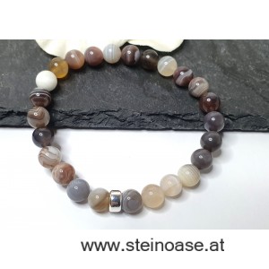 Herren Armband Botswana ACHAT, Silber, 8mm, Gr. XL